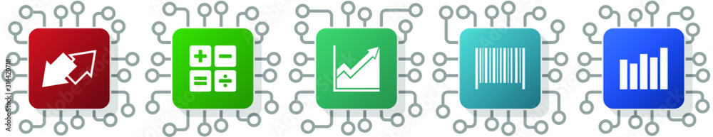 Aufkleber set of data, graph, barcode, exchange and diagram icons for webdesign and mobile applications, cpu, 