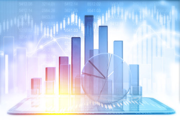 Fototapeta premium Business graphs and financial reports. 3d illustration .