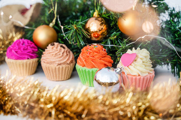 christmas tree decorations in a basket