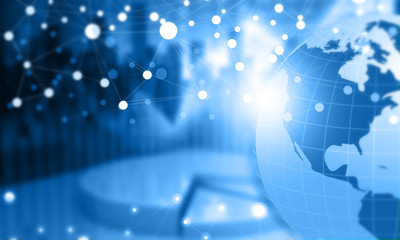 Globe on business growth graph. Global business conept. 3d illustration.