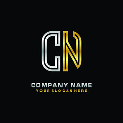 initial letter CN logo Abstract vector minimalist. letter logo gold and silver color