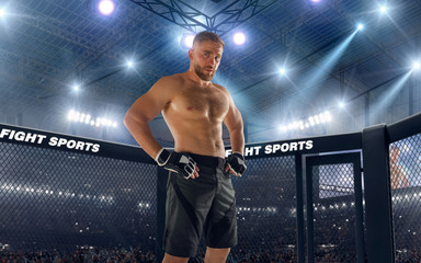 MMA fighters on professional ring. Fighting Championship.