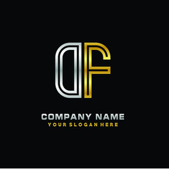 initial letter DF logo Abstract vector minimalist. letter logo gold and silver color