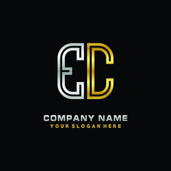 initial letter EC logo Abstract vector minimalist. letter logo gold and silver color