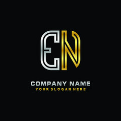 initial letter EN logo Abstract vector minimalist. letter logo gold and silver color