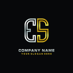 initial letter ES logo Abstract vector minimalist. letter logo gold and silver color