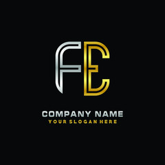Obraz premium initial letter FE logo Abstract vector minimalist. letter logo gold and silver color
