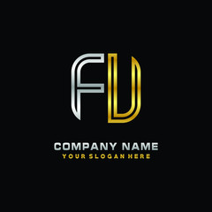 initial letter FU logo Abstract vector minimalist. letter logo gold and silver color