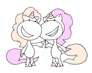 Cute fabulous unicorn isolated on a white background for logotype, coloring book, greeting card. Best friends. Vector illustration