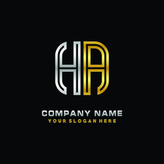 initial letter HA logo Abstract vector minimalist. letter logo gold and silver color