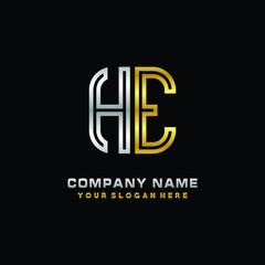 initial letter HE logo Abstract vector minimalist. letter logo gold and silver color