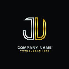 initial letter JU logo Abstract vector minimalist. letter logo gold and silver color