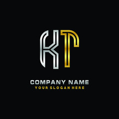 initial letter KT logo Abstract vector minimalist. letter logo gold and silver color