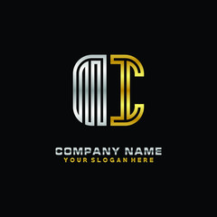 initial letter MI logo Abstract vector minimalist. letter logo gold and silver color