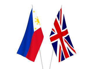 Obraz na płótnie Canvas National fabric flags of Great Britain and Philippines isolated on white background. 3d rendering illustration.