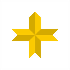 Yellow 3d cross symbol or plus sign on white background vector.