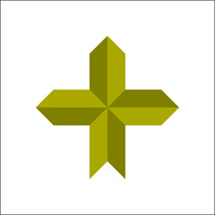 Green 3d cross symbol or plus sign on white background vector.