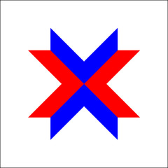 Red and blue x mark symbol or cross sign on white background vector.