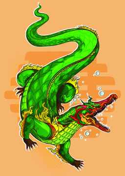 Thai alligator pattern graphic for vector illustration