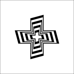 Obraz premium Black and white 3d cross symbol or plus sign on white background vector.