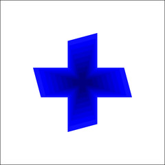 Blue 3d cross symbol or plus sign on white background vector.