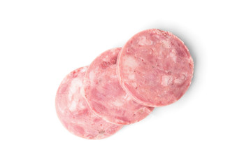  Boiled sausage isolated on white background.