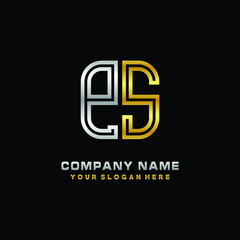 Fototapeta premium initial letter PS logo Abstract vector minimalist. letter logo gold and silver color