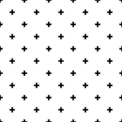 Black cross sign or plus symbol repeat pattern on white background vector. Cross logo background.
