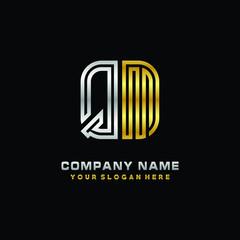 initial letter QM logo Abstract vector minimalist. letter logo gold and silver color