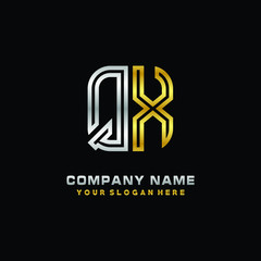 initial letter QX logo Abstract vector minimalist. letter logo gold and silver color