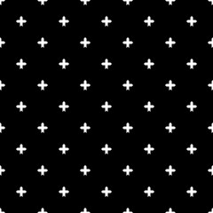 White cross sign or plus symbol repeat pattern on black background vector. Cross logo background.