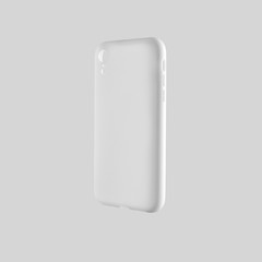 Mockup of a white isolated case on a smartphone, the back of the container.