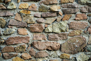 The texture of the old masonry. Background image of a stone-lined wall
