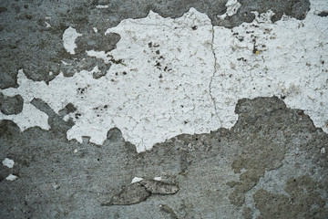 Texture of an old cracked concrete wall. Background image of a worn gray concrete surface