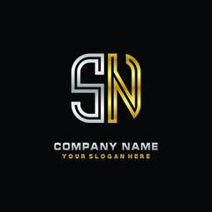 initial letter SN logo Abstract vector minimalist. letter logo gold and silver color