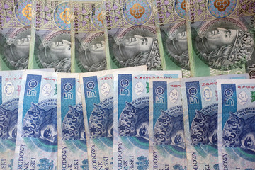 polish zloty one hundred and fifty notes background