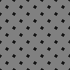 Black cross sign or plus symbol repeat pattern on gray color background vector. Cross logo background.