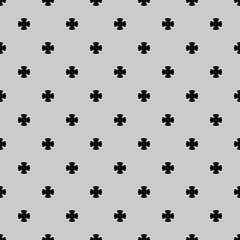 Black cross sign or plus symbol repeat pattern on gray color background vector. Cross logo background.