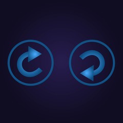 Clasic blue color arrow back, next in circle, icon, logo, sign with gradient on dark purple background for application, for game, for website vector
