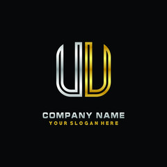 initial letter UU logo Abstract vector minimalist. letter logo gold and silver color
