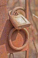 Very old rusty padlock.  Macro view of very old rusty padlock.