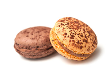 Closeup of french macarons on white background