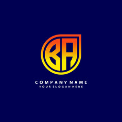 letter BA orange abstract logo, with a blue background