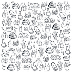 Spa background with hand draw doodle elements.