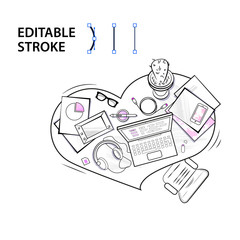 Workplace of it specialist. Outline illustration