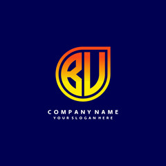 letter BU orange abstract logo, with a blue background