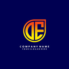 letter DE orange abstract logo, with a blue background