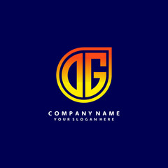 letter DG orange abstract logo, with a blue background