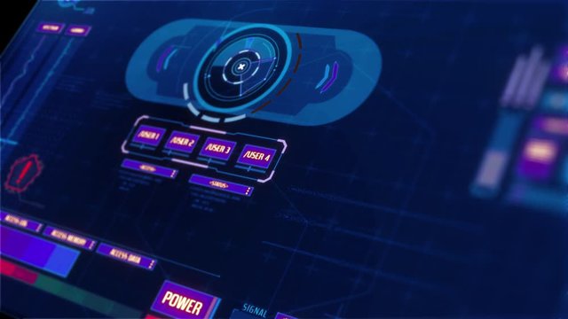 Perspective view of Futuristic interface/Digital screen glass panel with buttons/Control dashboard