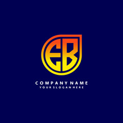 letter EB orange abstract logo, with a blue background
